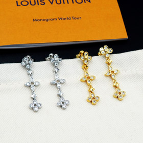 Louis Vuitton LV lace hollow inlaid zircon floral pattern earrings-3534  